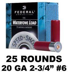 Federal 20GA SPEED SHOK STEEL 2-3/4IN 6 25RD WF2086