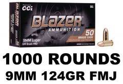 CCI Blazer Brass FMJ 9MM LUGER 124 Grain 1000Rd 5201