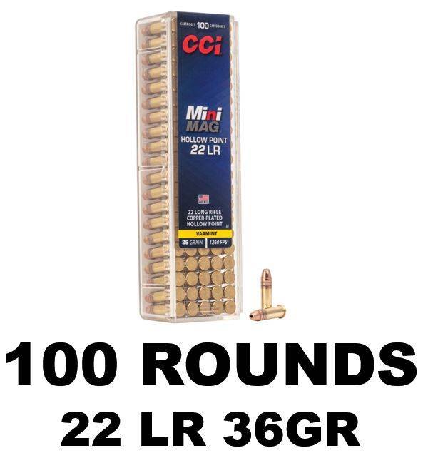 CCI Mini-Mag .22 LR 36 Grain Copper Plated Hollow Point 100rds Per